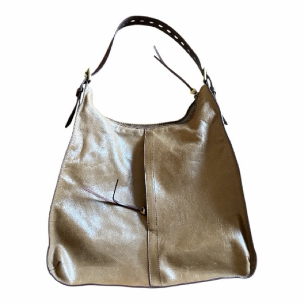 HOBO Gold Leather Shoulder Bag | Slouchy Hobo Purse | OS